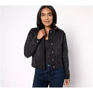 LOGO Lab by Lori Goldstein Denim Jacket Washed Black Reg 12 A658960